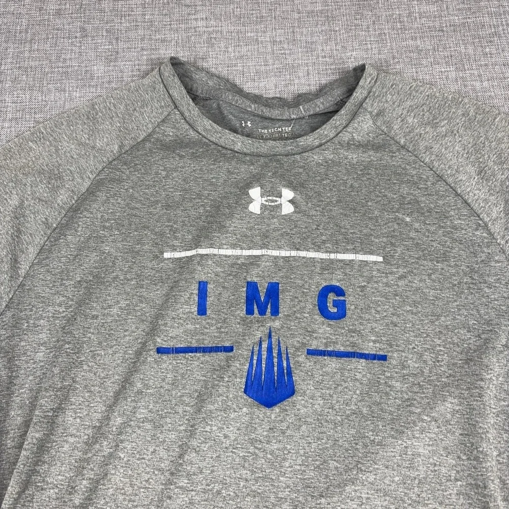 Under Armour Shirt Mens M Gray Tech Tee IMG Graphic Tagless UA Logo Athletic